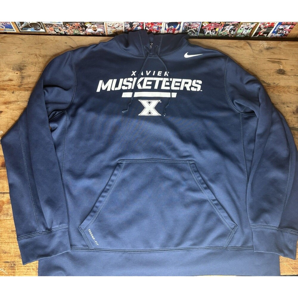 Xavier Musketeers Hoodie Sweatshirt Mens XL Blue White Nike Therma Fit NCAA